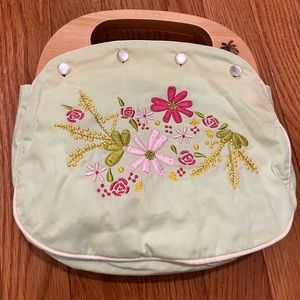 Lilly Pulitzer Bermuda Bag Purse Wood Floral Embroidery Vintage Reversible